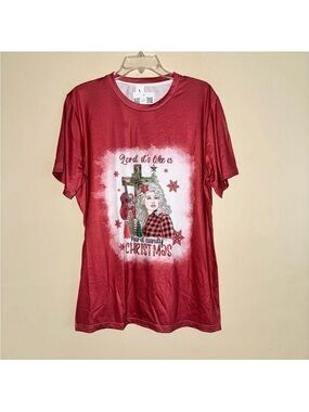 Dolly Parton Red "Lord it's like a hard candy Christmas" T Shirt Size L NEW!